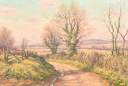 Mervyn Goode, 'March Sunlight, Rooks and Primroses', oil on canvas, signed, 14