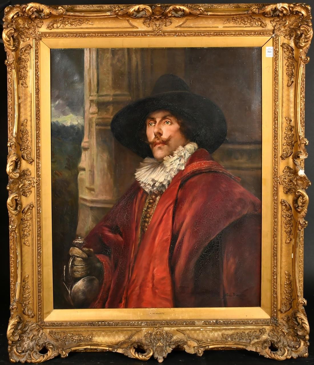 Alexandre de Andreis (1871-1939) Belgian, a portrait of a cavalier holding his sword, oil on canvas, - Image 2 of 4