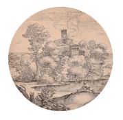 Giovanni Francesco Grimaldi (1606-1680), 'The Creeping Man', etching, tondo, 7.25