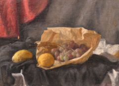 Georges Weissbort (1928-2013), a still life of lemons and grapes, oil on board, 12