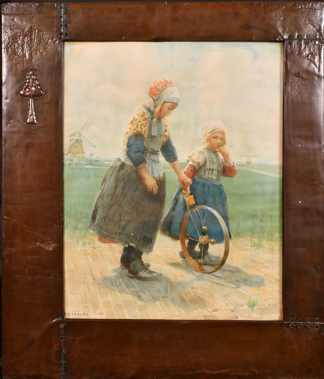 After Frantz Charlet (1862-1928), a pair of chromolithographs of children in leisurely pursuits,