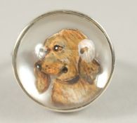 A SILVER ESSEX CRYSTAL DOG RING.