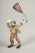 A HALLMARKED STERLING SILVER AND ENAMEL MODEL OF A CLOWN.