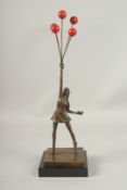 AFTER BANKSY THE BRONZE BALLOON GIRL. Signed on a square base. 46cms high.