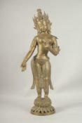 A TALL 19TH CENTURY BRONZE STANDING GOD FIGURE on a circular base. 80cms high.