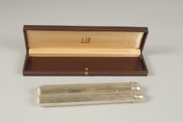 A DUNHILL DOUBLE CIGAR HOLDER. 20cms long x 4cms wide. Stamped .925 Dunhill, in a Dunhill case.
