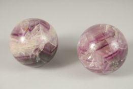TWO BLUE JOHN BALLS. 6.5cms diameter.