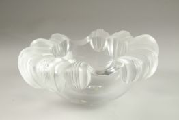 A LALIQUE CIRCULAR BOWL. Engraved: Lalique, France. 20cms diameter.
