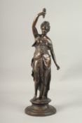 A 19TH CENTURY BRONZE OF A CLASSICAL YOUNG LADY 