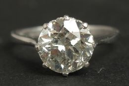 A CERTIFICATED PLATINUM AND 18CT WHITE GOLD 8-PRONG SET LARGE OLD EUROPEAN-CUT DIAMOND SOLITAIRE