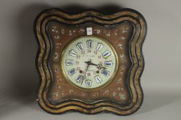 A GOOD FRENCH INLAID WALL CLOCK with enamel dial by J. DUVEAU, CHATEAUBOURG. Dial: 24cms diameter.