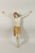 AN EARLY CARVED POLYCHROME CORPUS CHRISTI, fingers and toes intact. 60cms high.