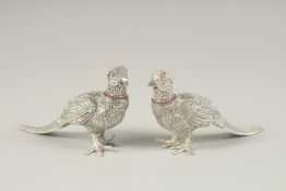 A PAIR OF RUBY COLLAR PHEASANT SALT AND PEPPERS.
