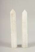 A PAIR OF ROCK CRYSTAL OBELISKS. 30cms high.