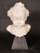 LATE 19TH CENTURY CONTINENTAL SCHOOL, A HEAD STUDY OF A CHILD, ALABASTER, on a wooden base, 11.5