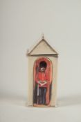 A SILVER AND ENAMEL SENTRY BOX VESTA. 6cms.