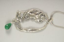 A SILVER NOUVEAU GIRL AND JADE NECKLACE.