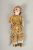 S. F. B. J. FRENCH BISQUE DOLL, No. 60, PARIS, with open mouth, pierced glass eyes. 27cms high.