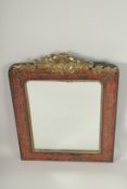 A VERY GOOD 19TH CENTURY FRENCH BOULLE AND GILT METAL UPRIGHT MIRROR with scrolled leaf finial and