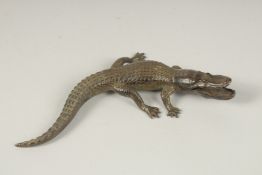 A JAPANESE BRONZE CROCODILE. 18cms long.