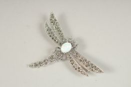 A SILVER AND OPAL MARCASITE DRAGONFLY BROOCH.