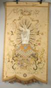 A FINELY EMBROIDERED BANNER AND ROD SILKWORK. 120cms x 72cms.