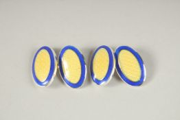 A PAIR OF STERLING SILVER AND ENAMEL CUFFLINKS.