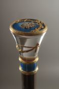 A RUSSIAN WALKING STICK with silver, enamel and diamond handle.