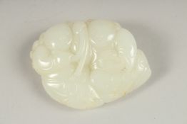 A GOOD CHINESE CARVED JADE LILY PAD, 7cm x 5.5cm.