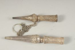 TWO INDIAN SILVER HUQQA PIPE MOUTH PIECES, (2).