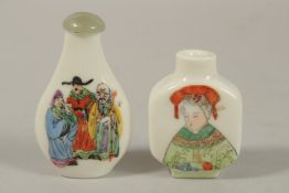 TWO CHINESE PORCELAIN SNUFF BOTTLES, each with character mark to base.
