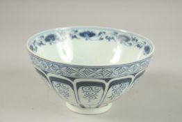 A CHINESE BLUE AND WHITE PORCELAIN BOWL, base with six-character mark, 18cm diameter.