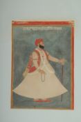 A FINE INDIAN MINIATURE PAINTING OF A MALE FIGURE, 13cm x 12cm.