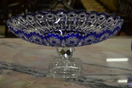 A good Bohemian blue tinted cut glass pedestal dish.