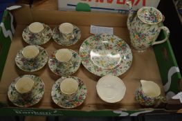 A Royal Winton Grimwades Queen Anne needlepoint chintz pattern six place coffee service.