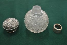 Silver mounted cut glass scent bottle (faults).