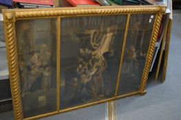 A large religious colour print mounted as three in an over-mantle stye frame.