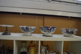 Three ironstone pedestal bowls and a decorative tazza.