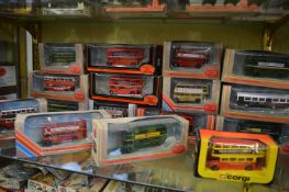 A quantity of Corgi and other die-cast model buses.