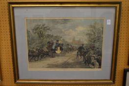 After Schell and Hogan, coaching in New York, colour print.