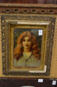 H Ryland, A crystoleum depicting Pre-Raphaelite style figure of a young girls with red hair together