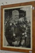 Motor Racing interest, a large photographic print of the motor racing driver Mike Hawthorn, signed
