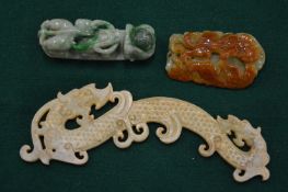 Three pieces of carved Chinese jade.