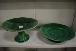 A cabbage leaf tazza and similar low comport.