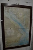 A large coastal map depicting 'Southampton Water', framed and glazed.