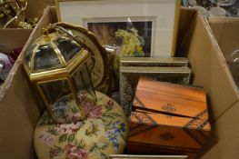 A hall lantern, stool, prints etc.