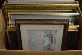 A box of paintings, prints etc.