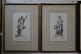 A pair of prints depicting engravings of classical female figures, Venus and Diana, uniformly framed