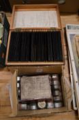 A box of photographic slides etc.