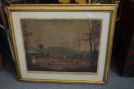 Large fox hunting print together with another print depicting The Grand Canal, Venice.